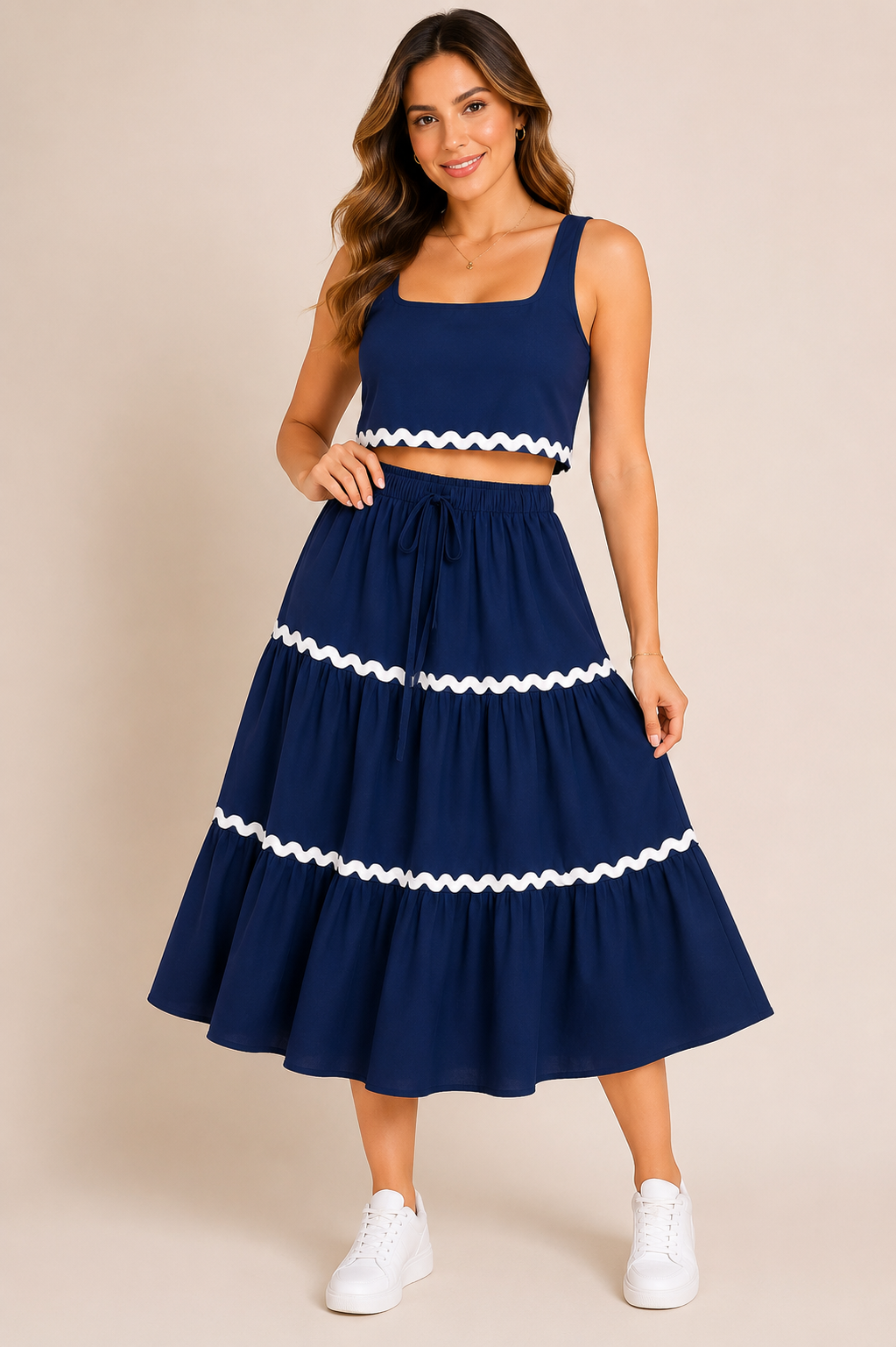 💙 Conjunto Dama Azul Marino – Top & Falda
