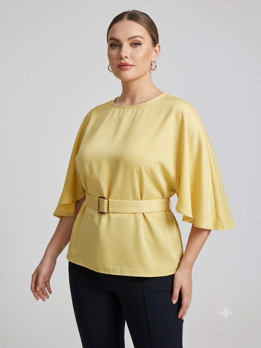 ✨ Blusa Dama Amarilla con Cinturón💛