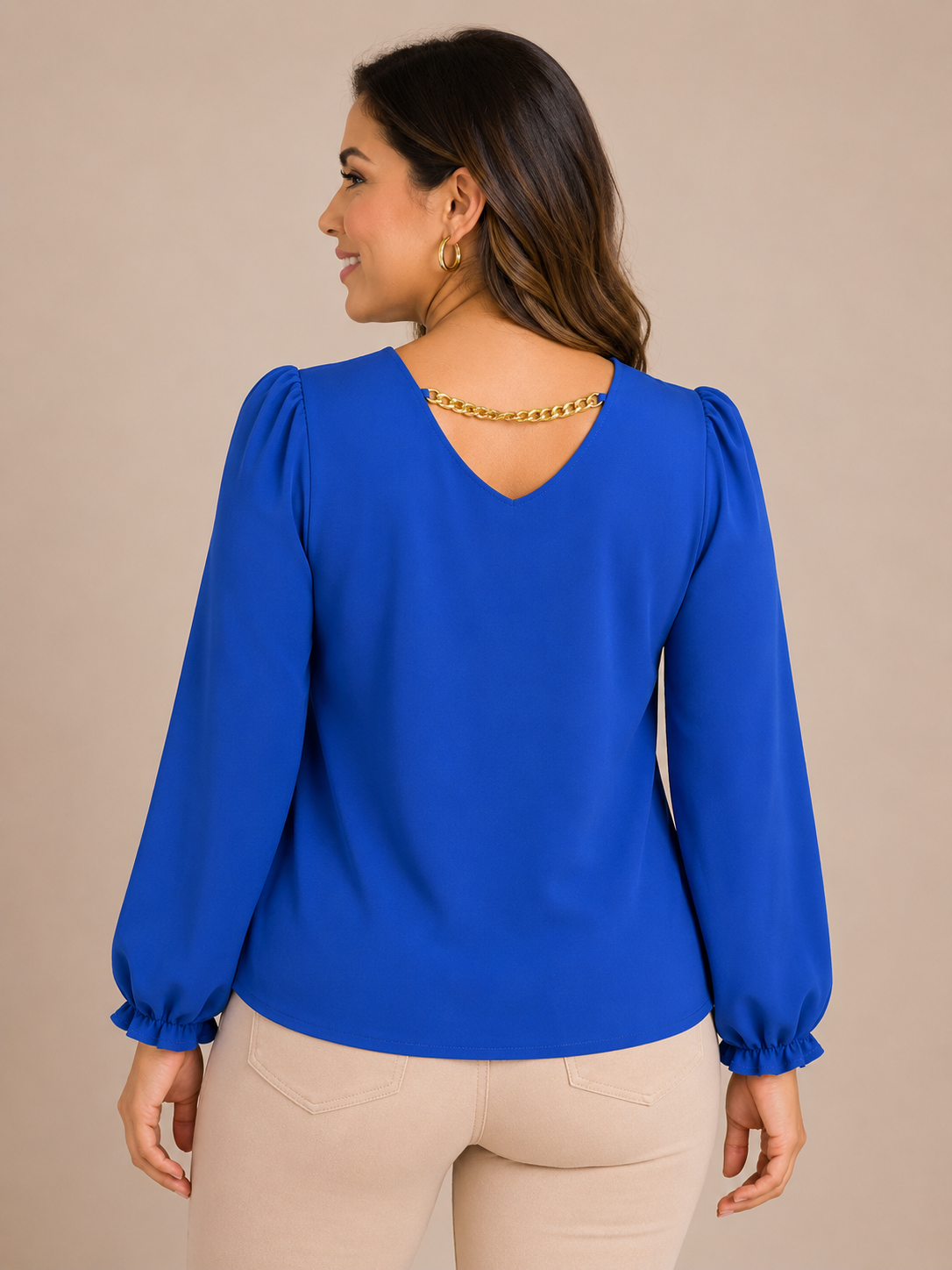 💙 Blusa dama Azul con Cadena Dorada en la Espalda 💙