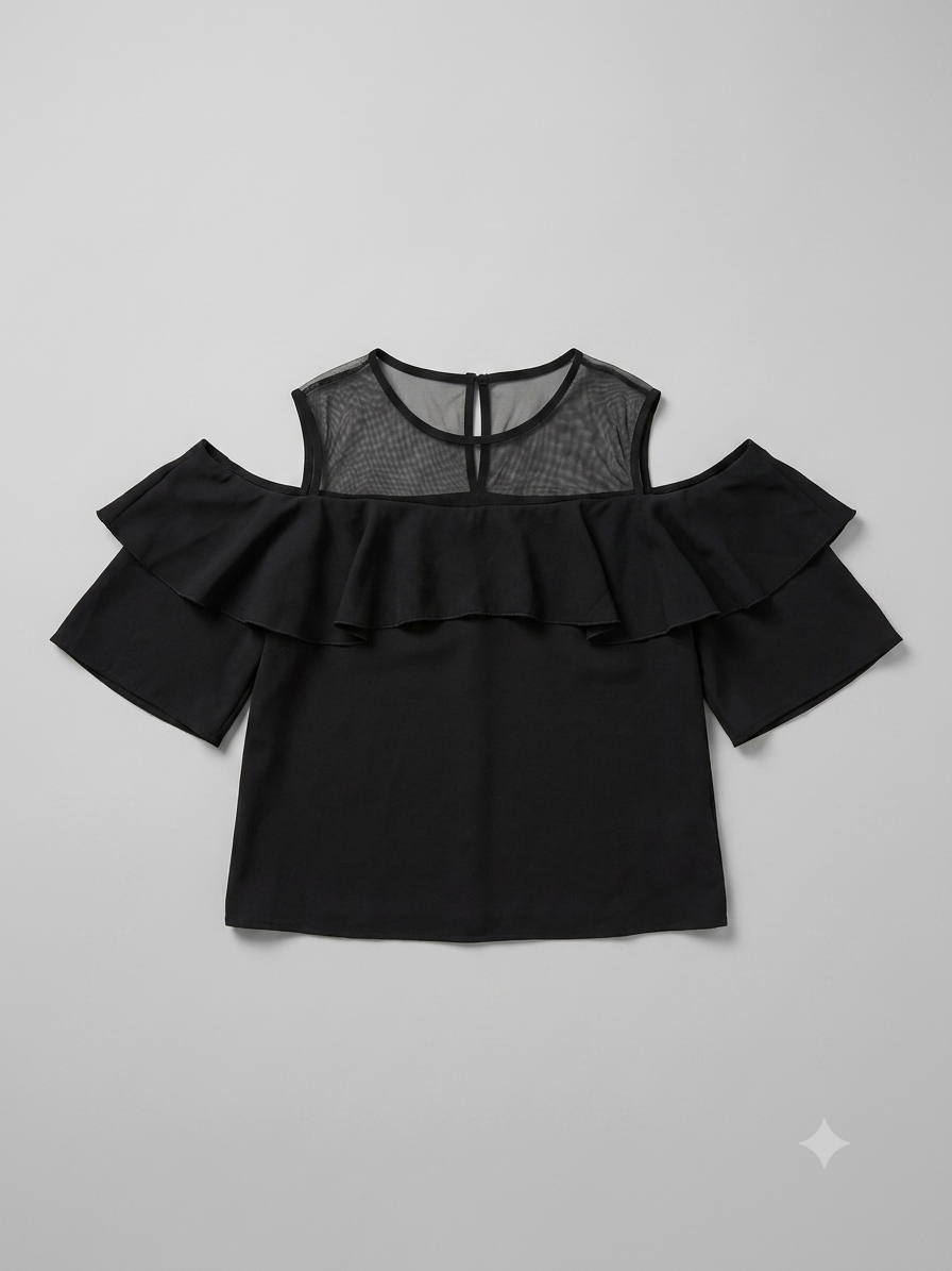 🖤 Blusa dama con Transparencia y Olanes – Elegancia que enamora 🖤