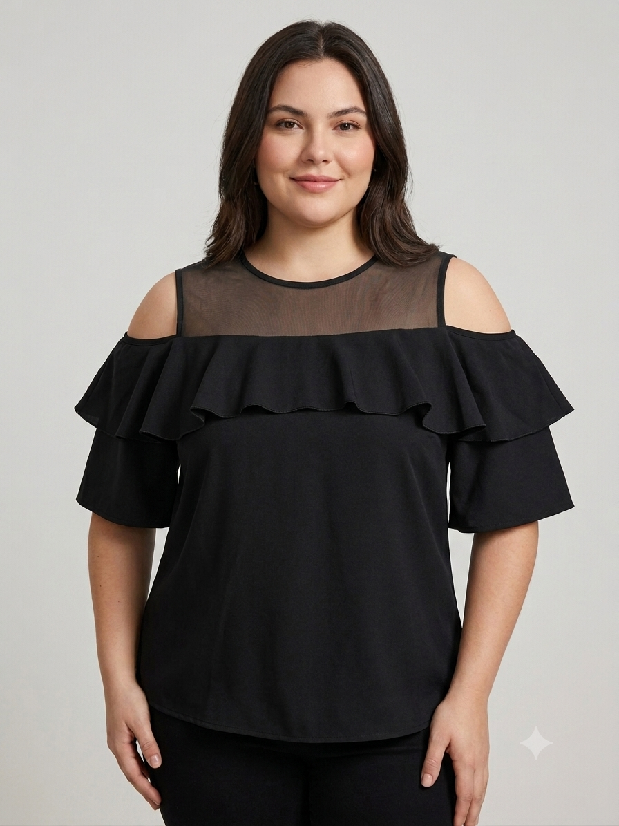 🖤 Blusa dama con Transparencia y Olanes – Elegancia que enamora 🖤