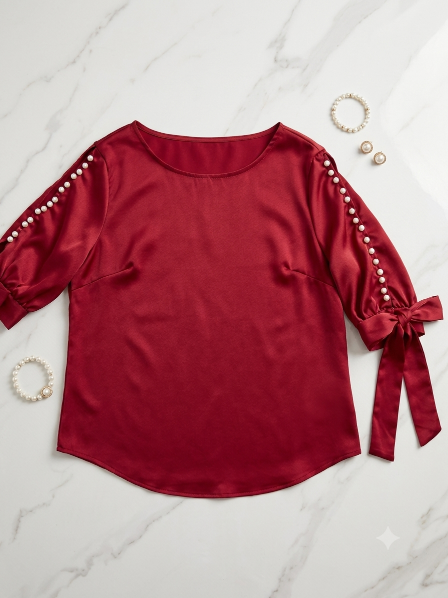 ❤️ Blusa dama Satinada con Perlas y Moño – Elegancia en cada detalle ❤️