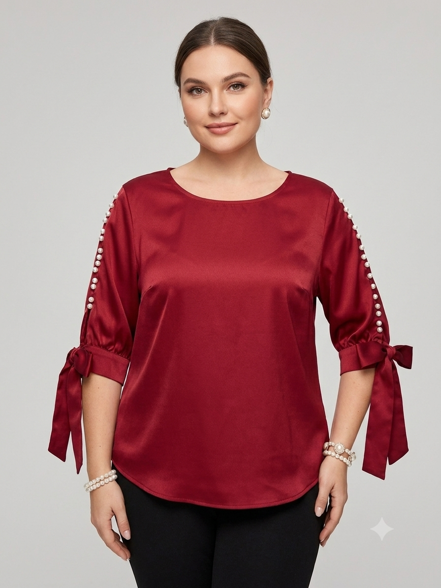 ❤️ Blusa dama Satinada con Perlas y Moño – Elegancia en cada detalle ❤️