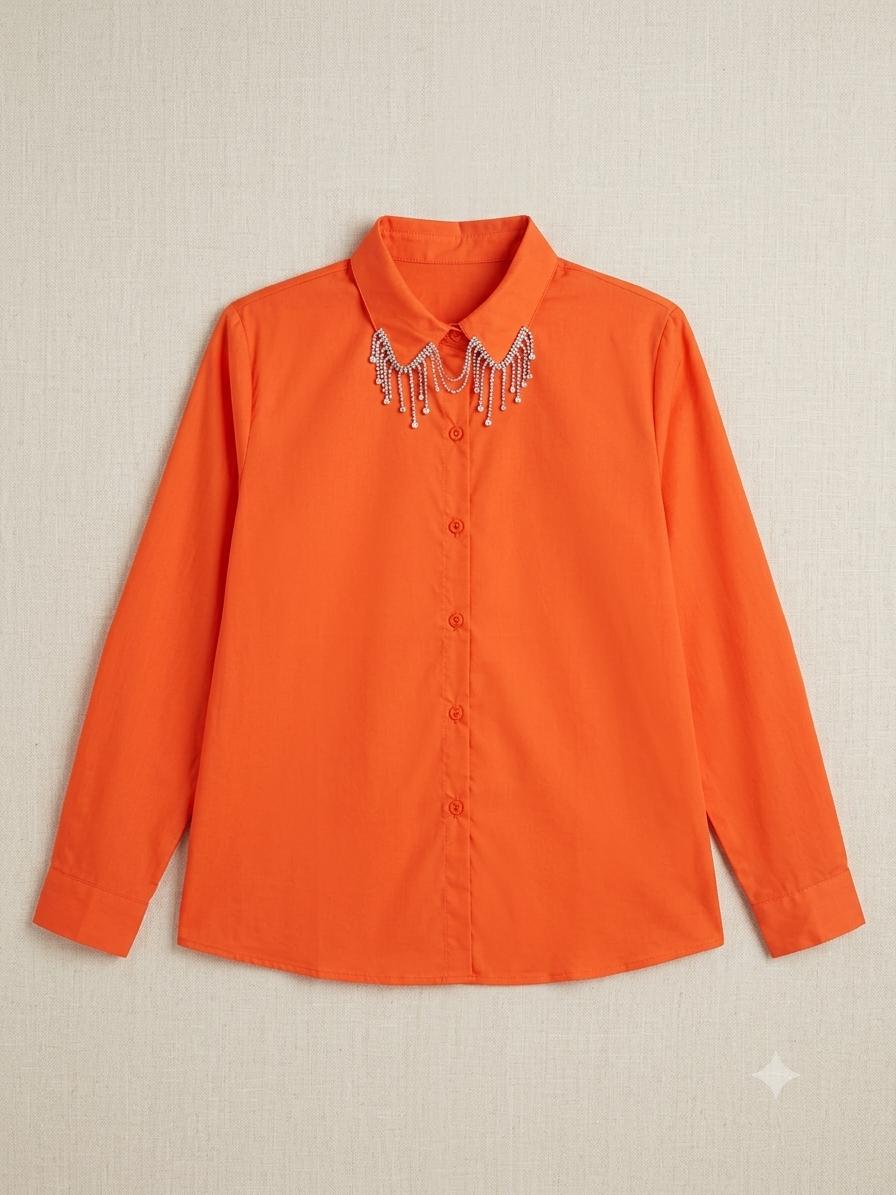 🧡 Blusa dama Camisera con Detalle de Pedrería – Elegancia que roba miradas 🧡