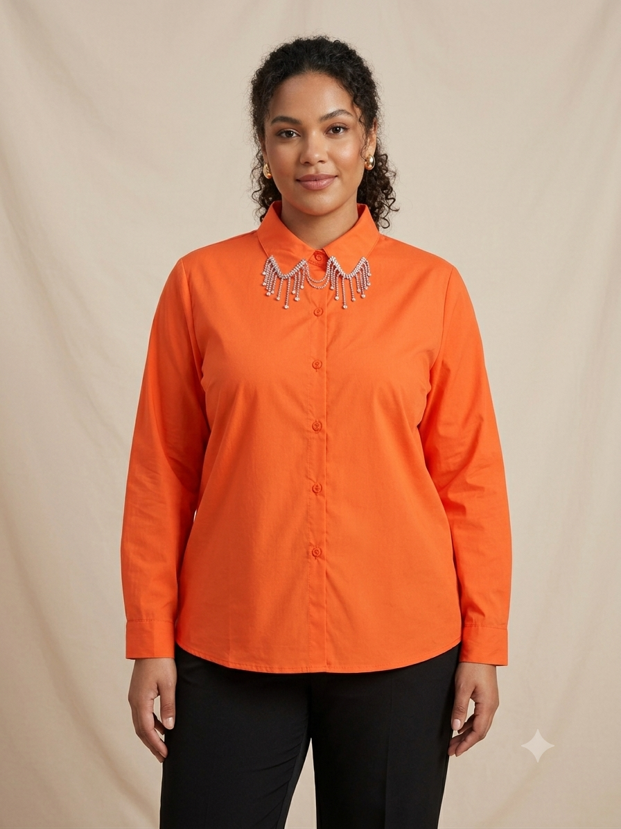 🧡 Blusa dama Camisera con Detalle de Pedrería – Elegancia que roba miradas 🧡