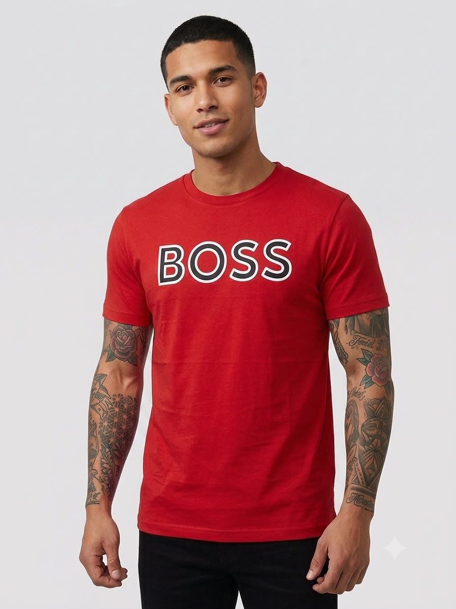 Playera caballero roja con negro cuello redondo  B@SS