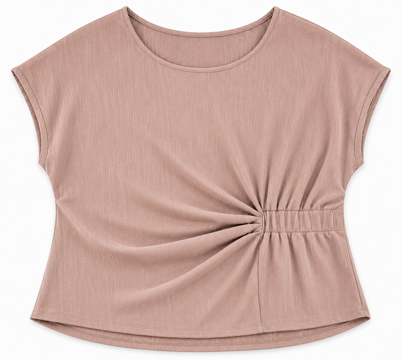 Blusa Beige Texturizada con Detalle Fruncido al Frente