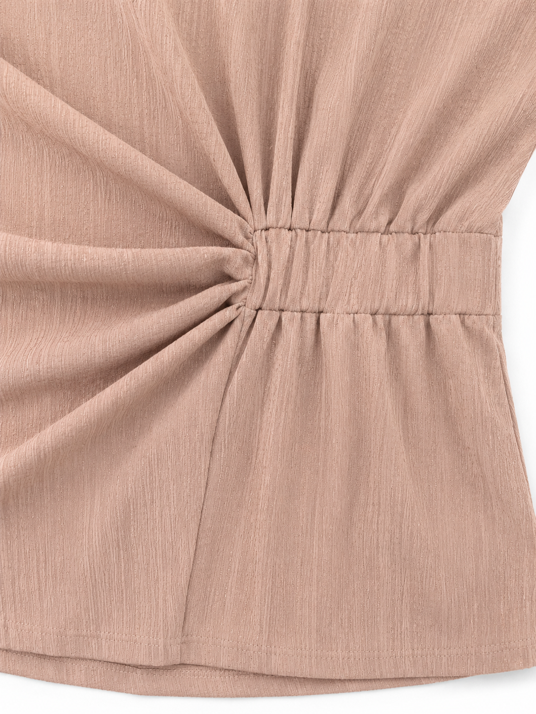Blusa Beige Texturizada con Detalle Fruncido al Frente