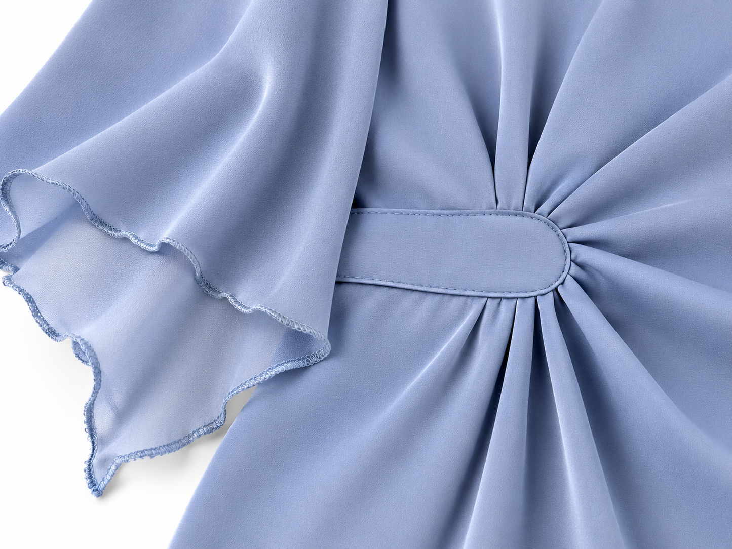 Blusa Dama Azul Cielo con Manga Campana y Detalle Fruncido al Costado