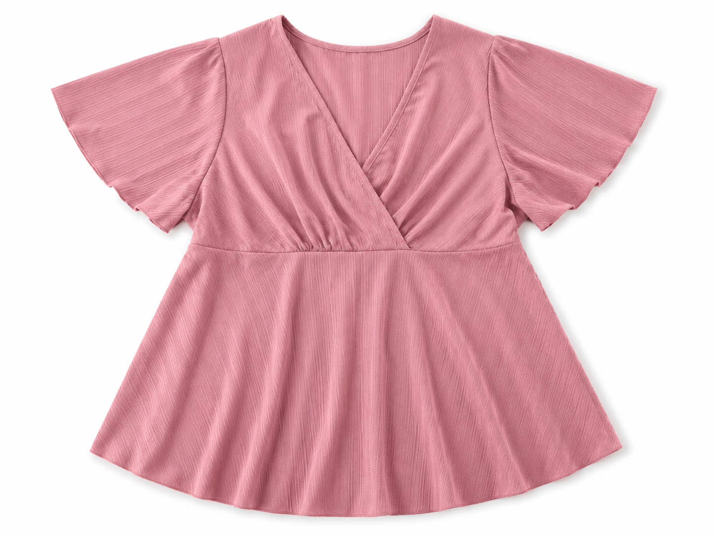 Blusa dama Rosa Palo Texturizada con Escote Cruzado y Manga Volante