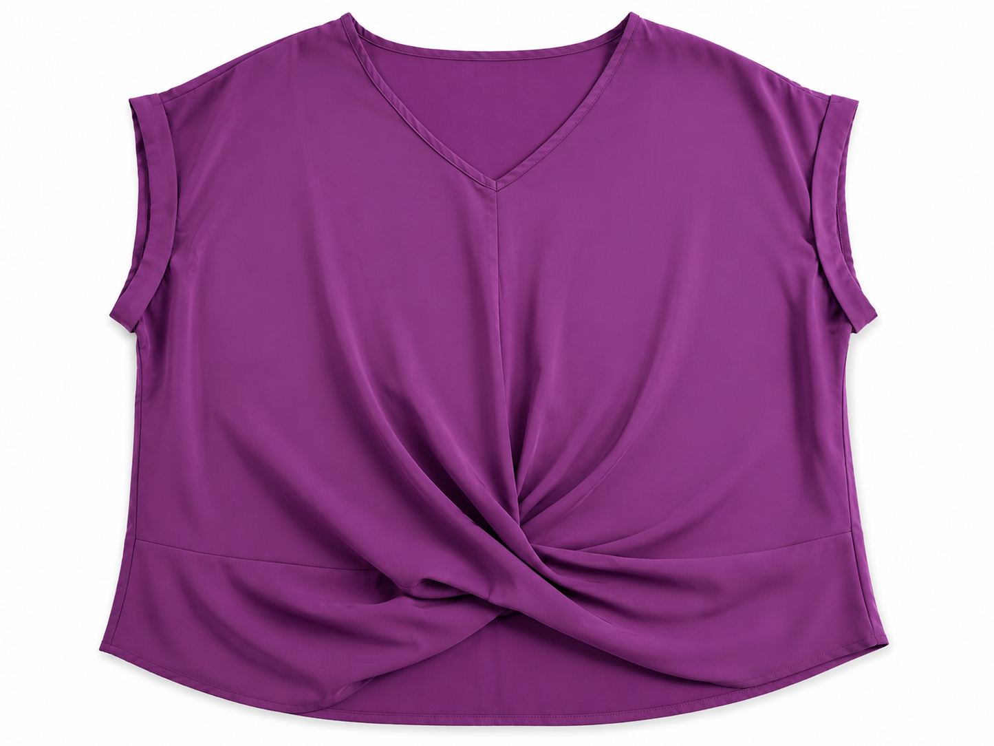 Blusa Dama Morado Ciruela con Escote en V y Detalle Cruzado al Frente