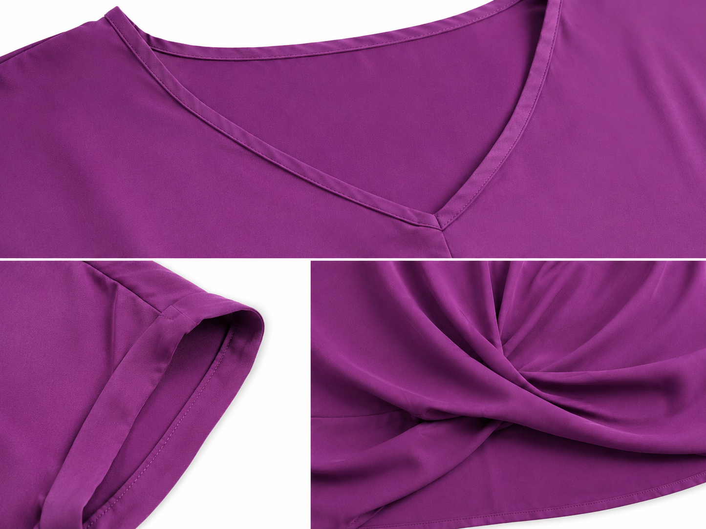 Blusa Dama Morado Ciruela con Escote en V y Detalle Cruzado al Frente