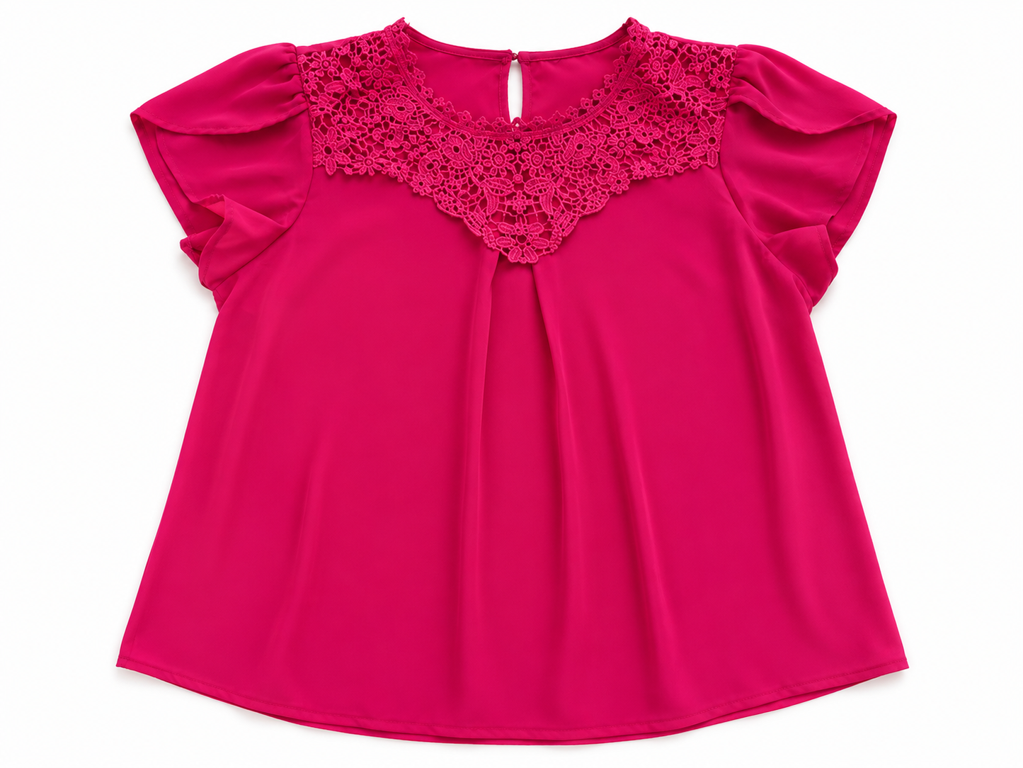Blusa Dama Fiusha con Encaje Floral y Manga Corta