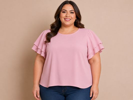 Blusa Dama Rosa Palo con Manga Doble de Olanes