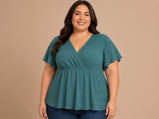 Blusa Dama Verde Jade Texturizada con Escote Cruzado