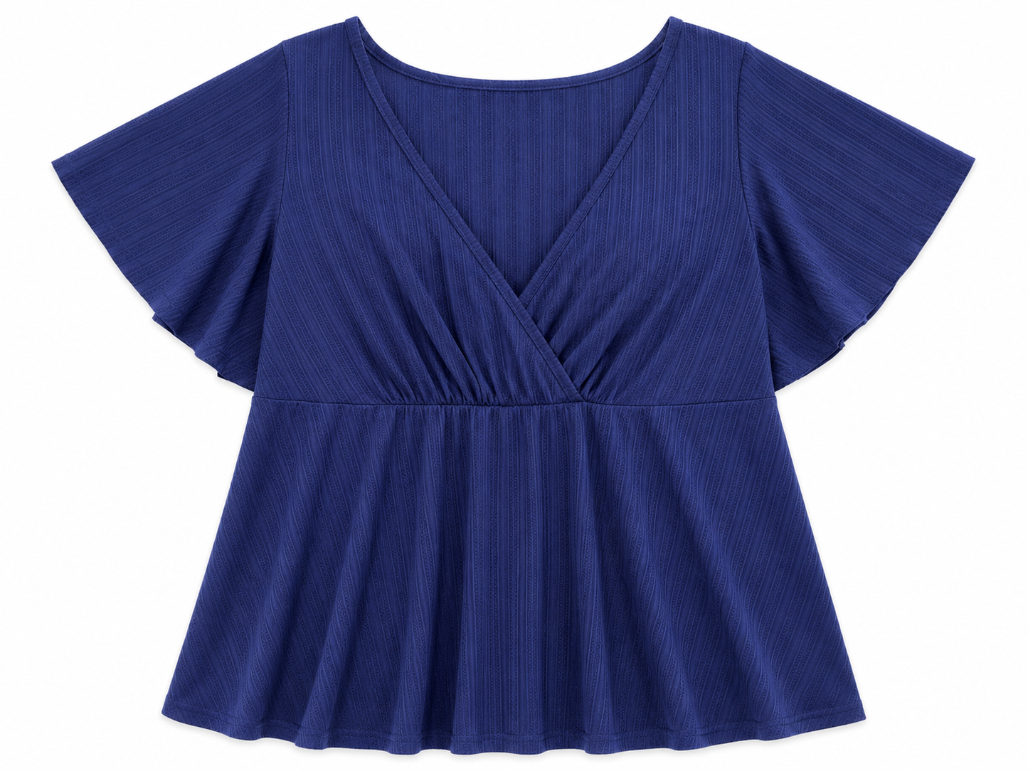 Blusa Dama Azul Índigo Texturizada con Escote Cruzado