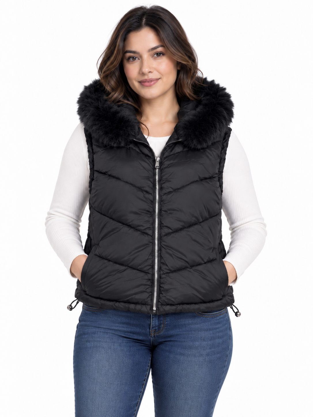Chaleco dama acolchado negro con capucha 🖤