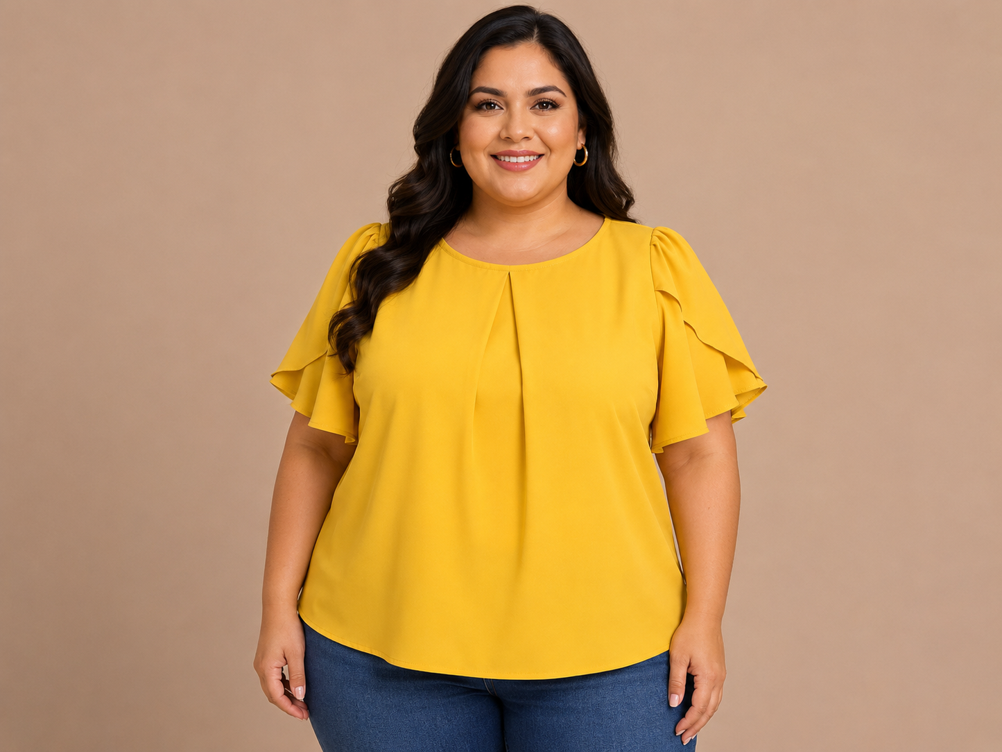 Blusa Dama Amarillo Mostaza con Manga Doble Capa