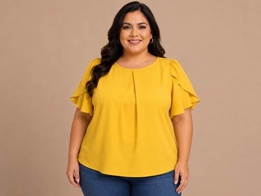 Blusa Dama Amarillo Mostaza con Manga Doble Capa