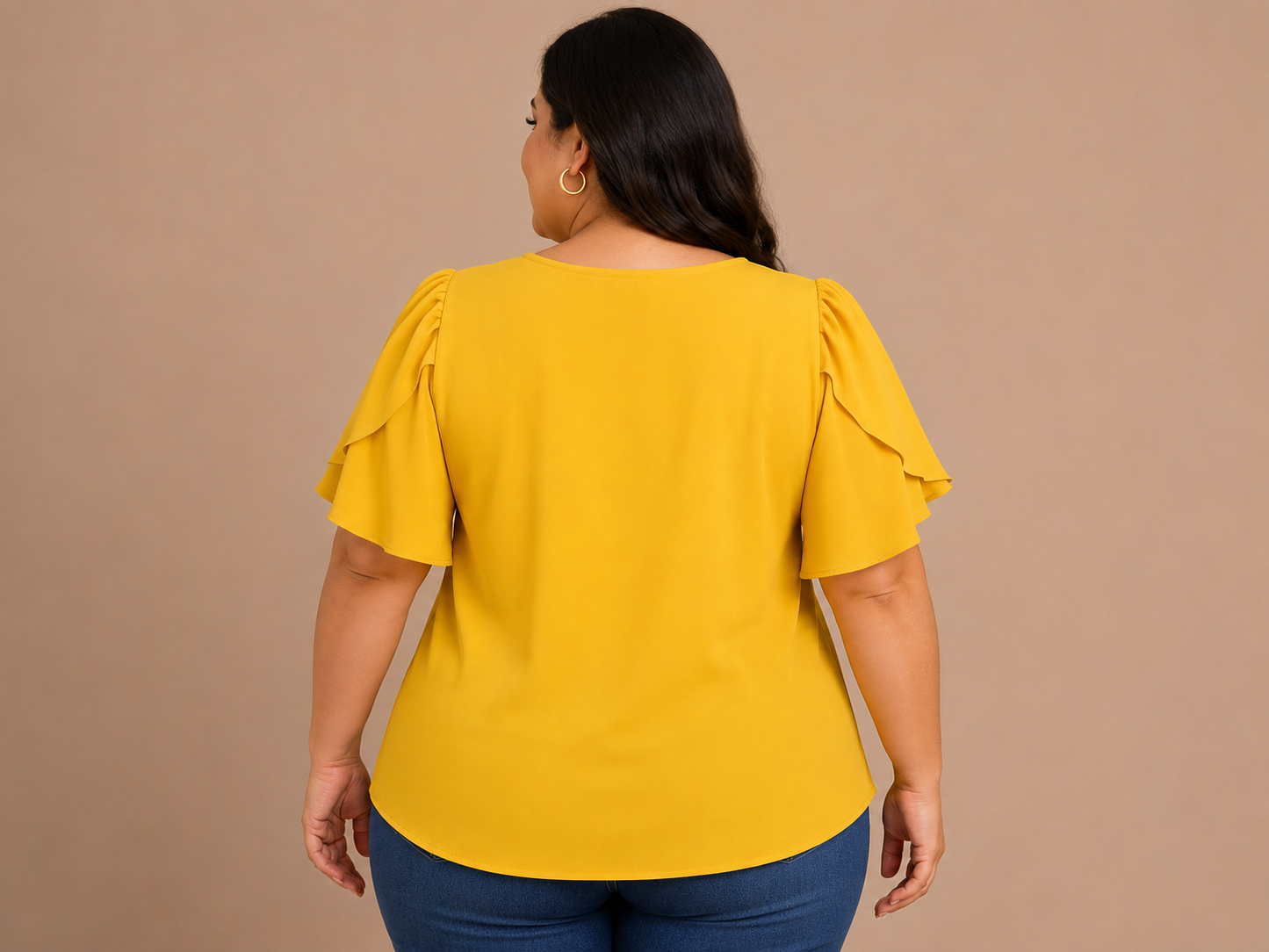 Blusa Dama Amarillo Mostaza con Manga Doble Capa