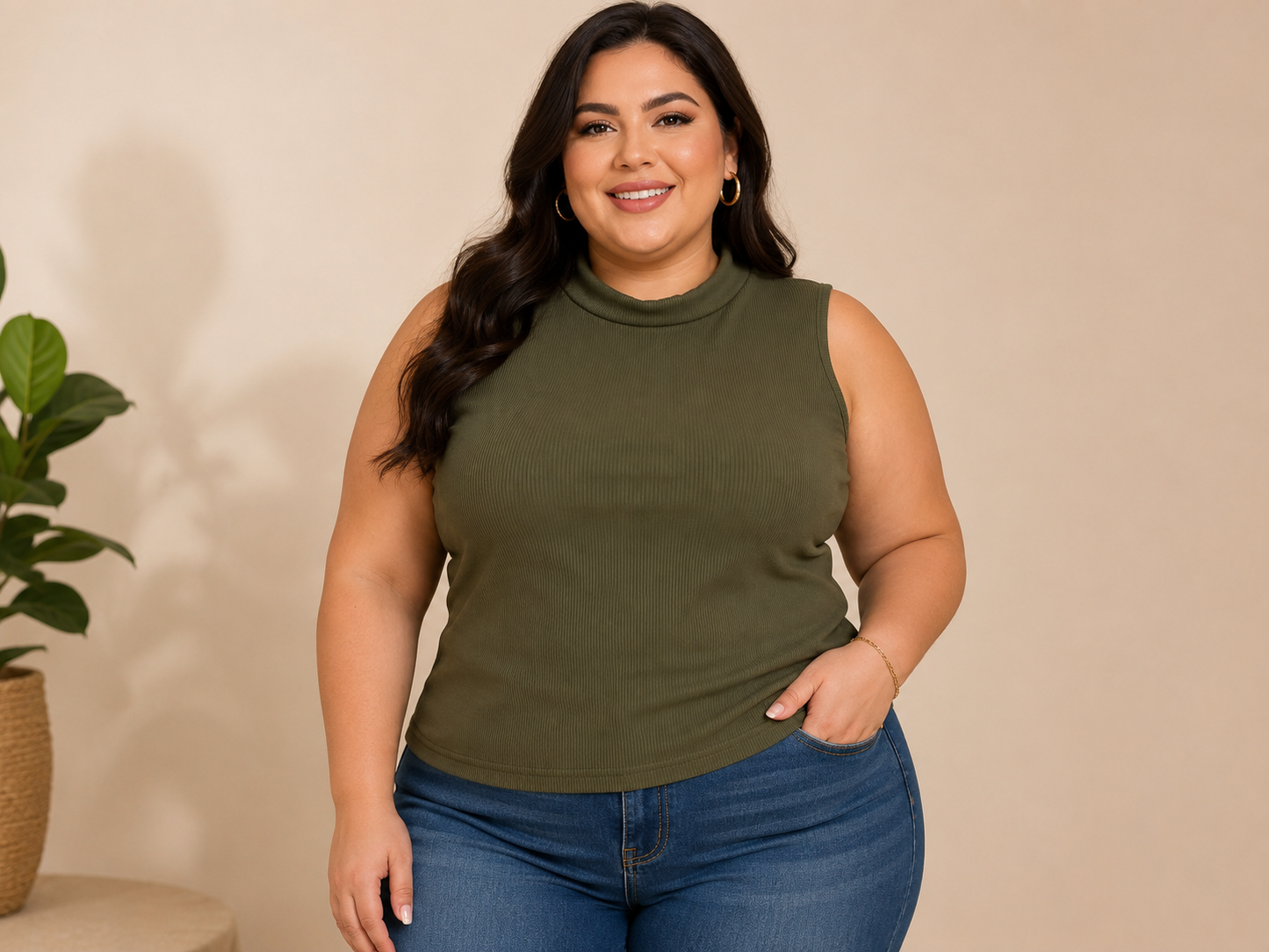 Blusa Dama Cuello Alto Verde Olivo