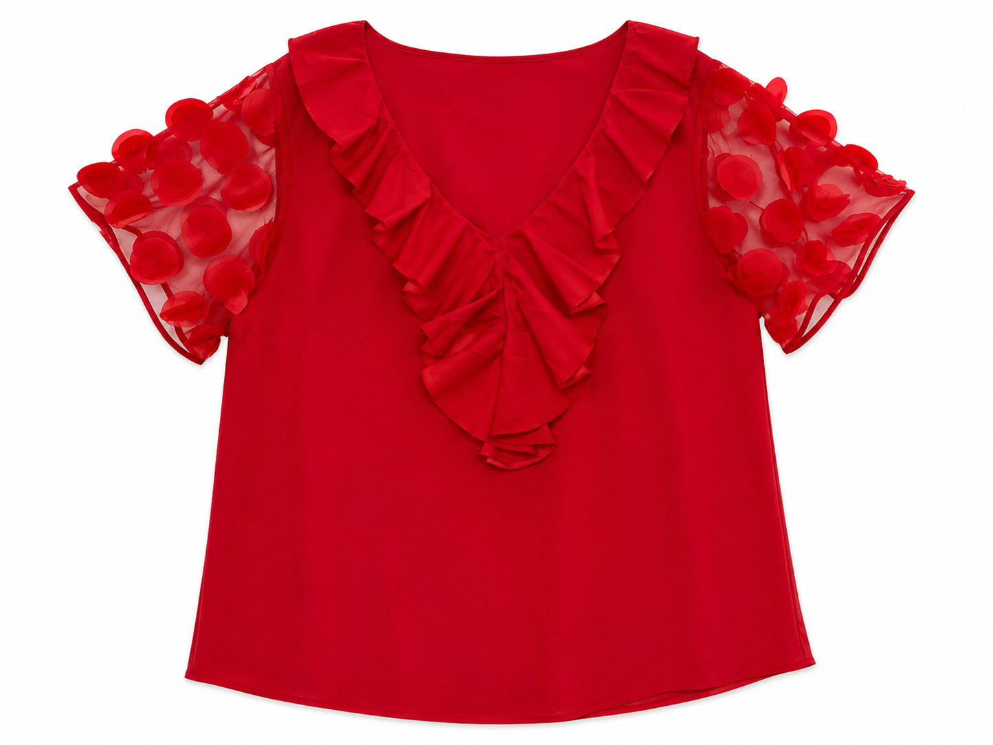Blusa Dama Elegancia Floral Roja