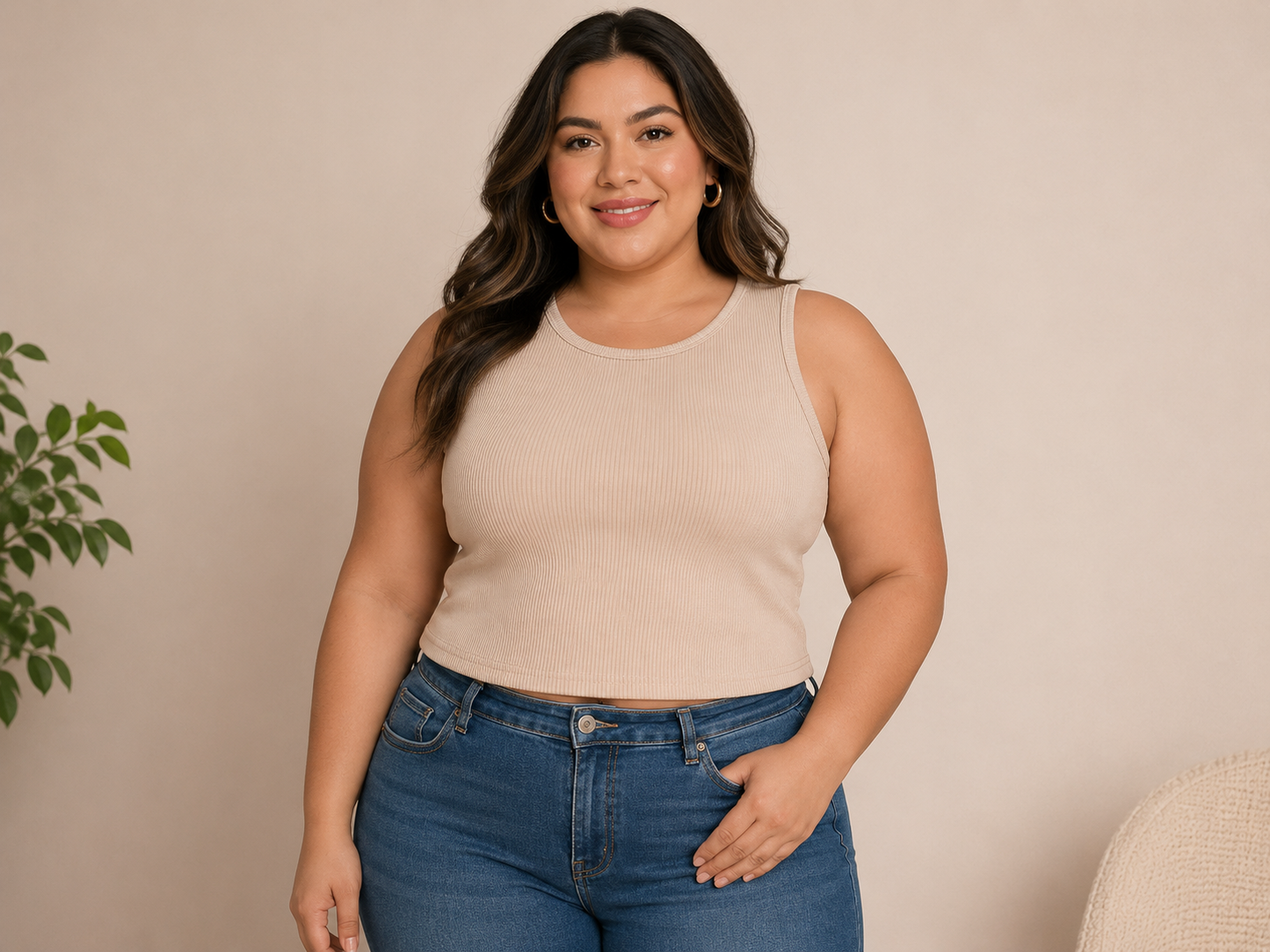 Blusa Dama Crop Rib Nude Cuello Alto