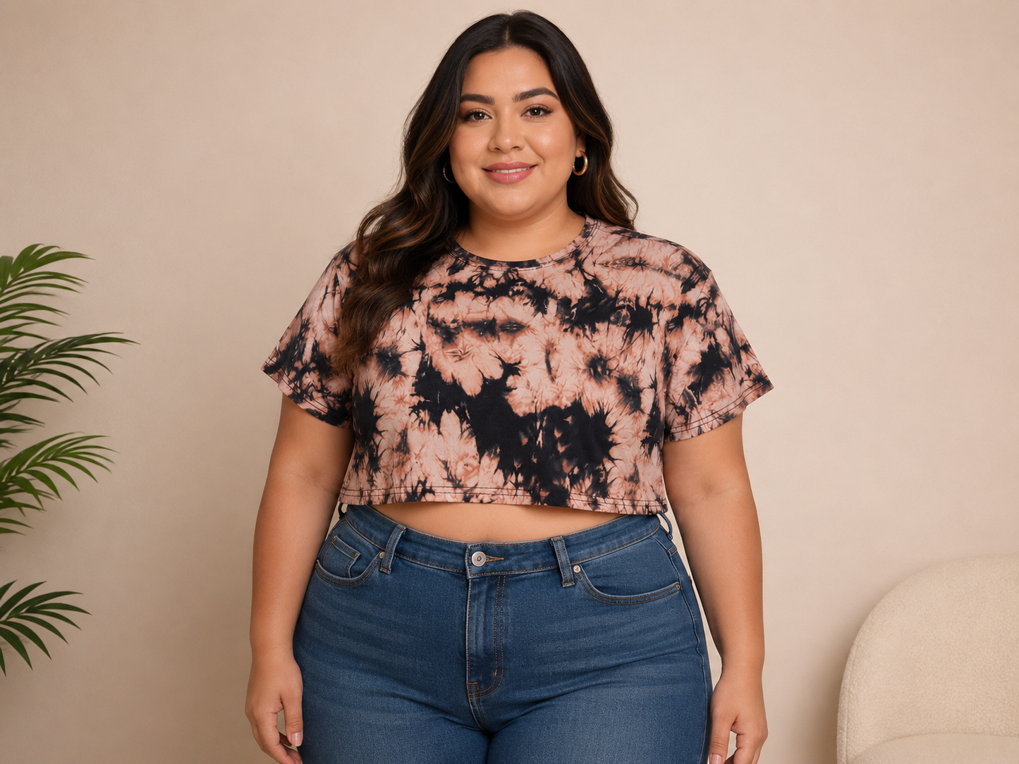 Blusa dama Crop Tie-Dye Negro con Durazno