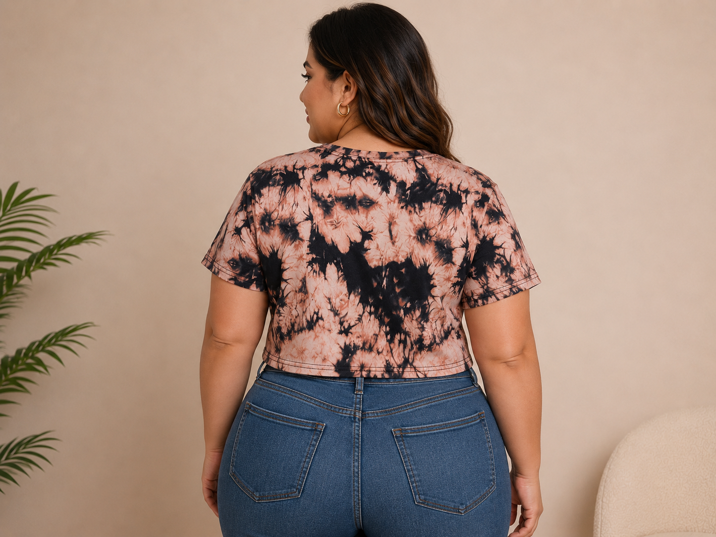 Blusa dama Crop Tie-Dye Negro con Durazno