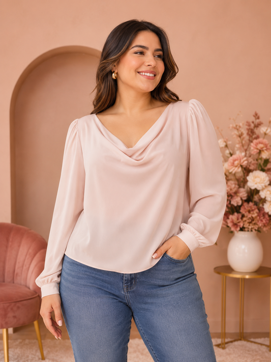 Blusa Dama Grande rosa palo cuello drap@do
