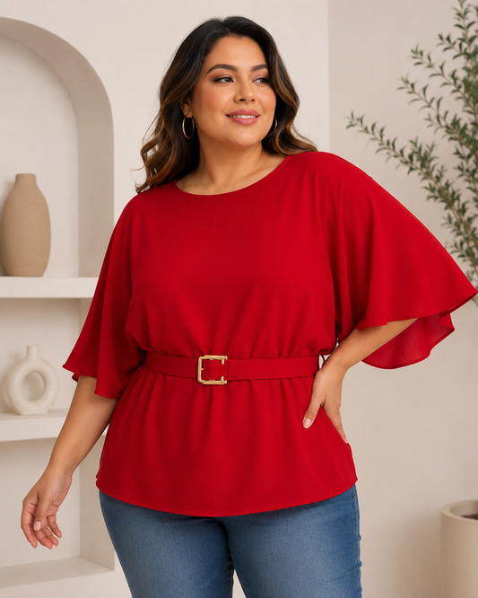 Blusa Dama Extra Grande XL cinturón rojo