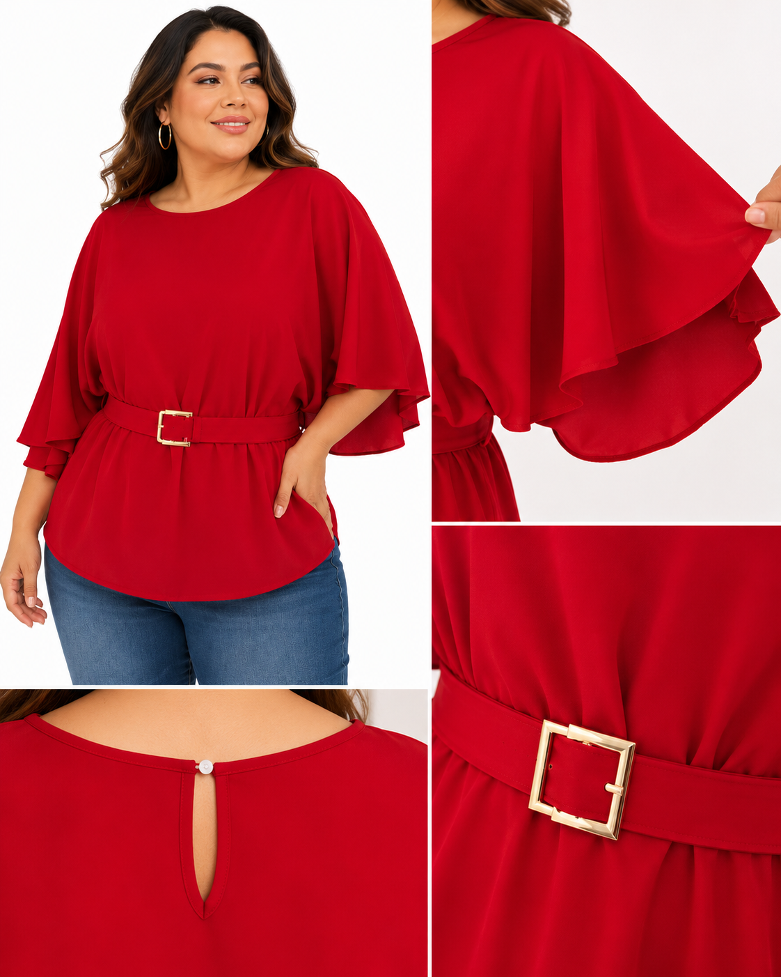Blusa Dama Extra Grande XL cinturón rojo