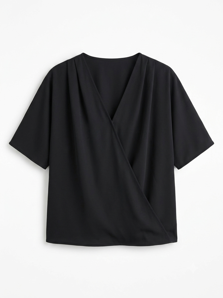 Blusa Dama extra grande 1XL negra cruzada