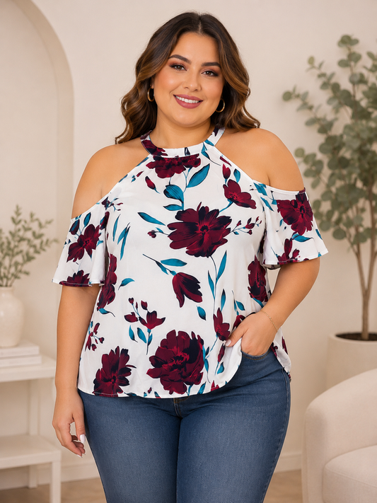 Blusa Dama floral con hombros descubiertos