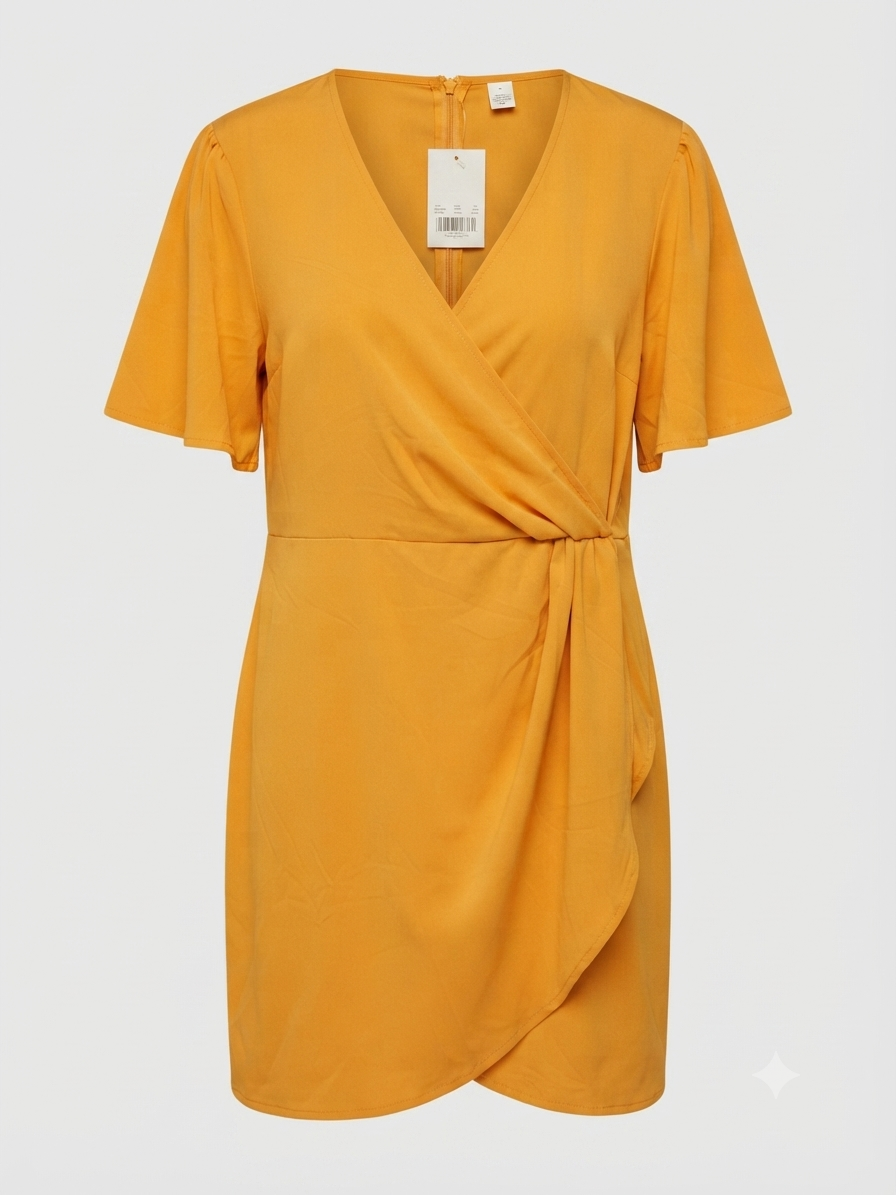 Vestido Dama mostaza con escote V