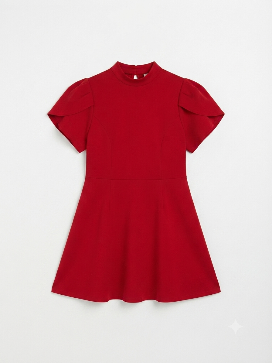 Vestido dama rojo con mangas volantes