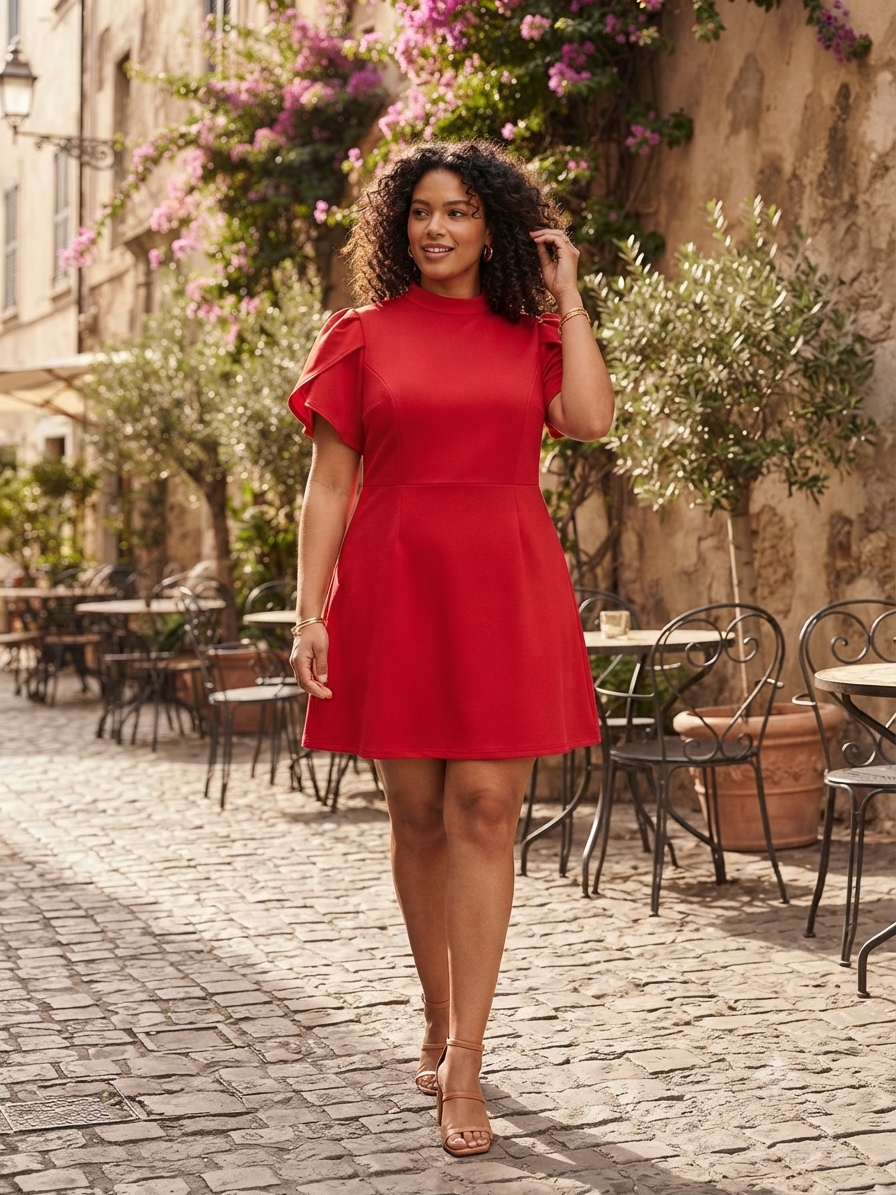 Vestido dama rojo con mangas volantes