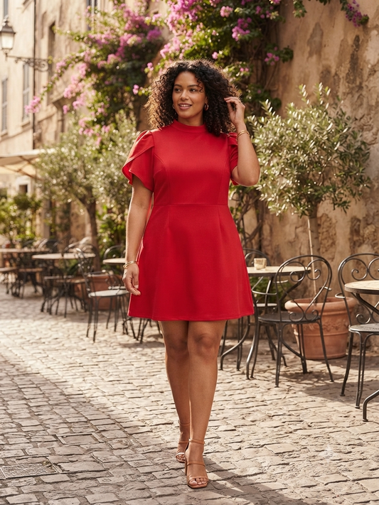 Vestido dama rojo con mangas volantes