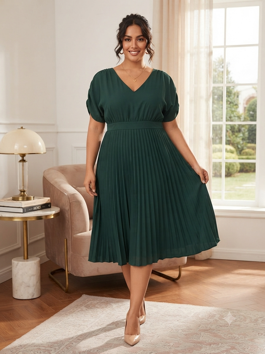 Vestido Dama plisado verde esmeralda
