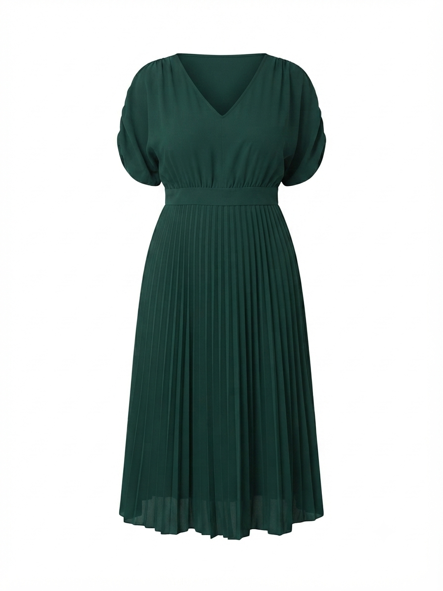 Vestido Dama plisado verde esmeralda