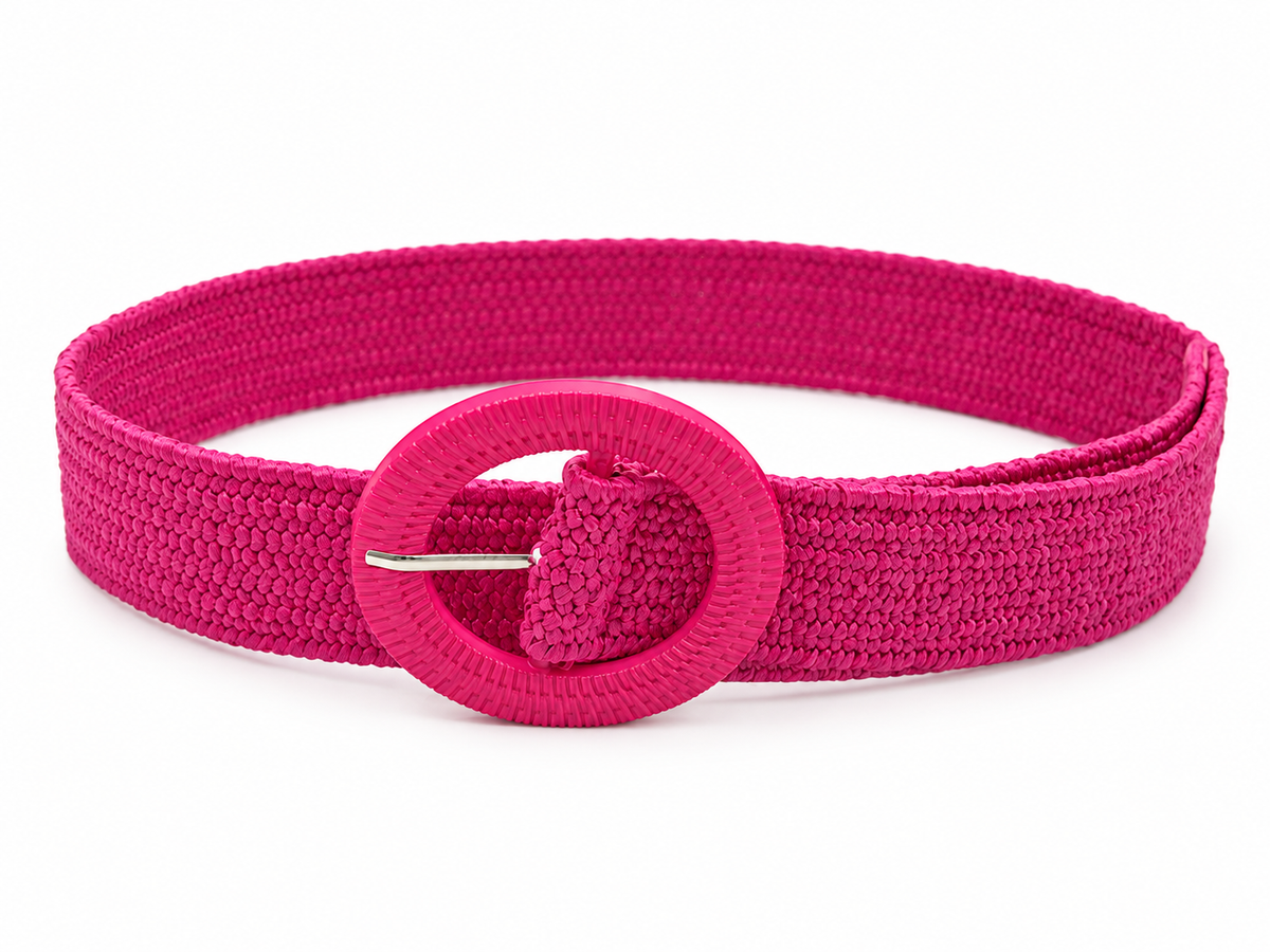 Cinto tejido con hebilla redonda rosa