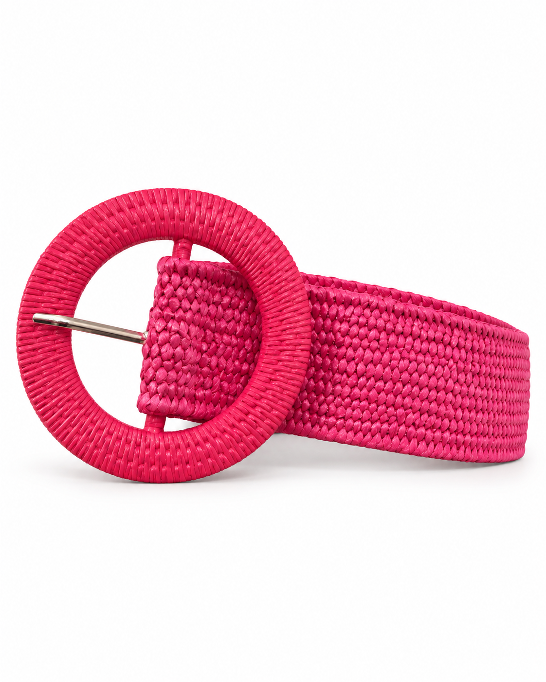 Cinto tejido con hebilla redonda rosa