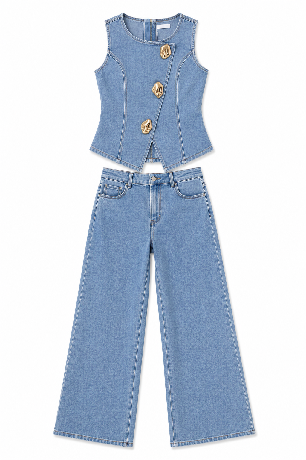 Conjunto Dama mezclilla clara con chaleco