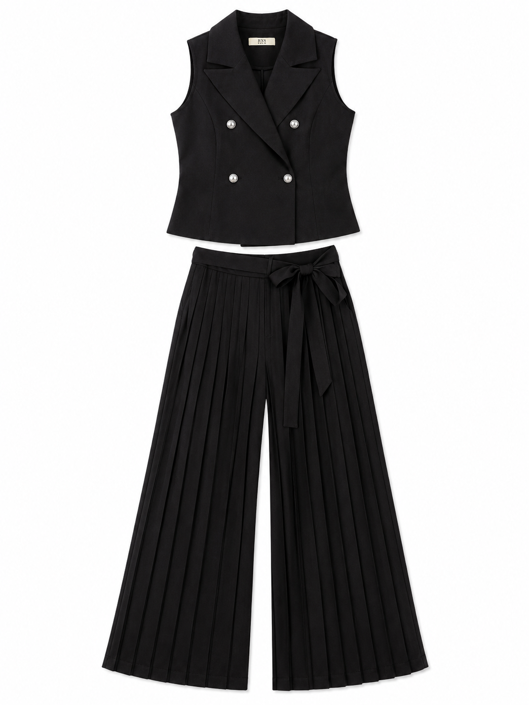 Conjunto Dama Negro con chaleco y pantalón plisado