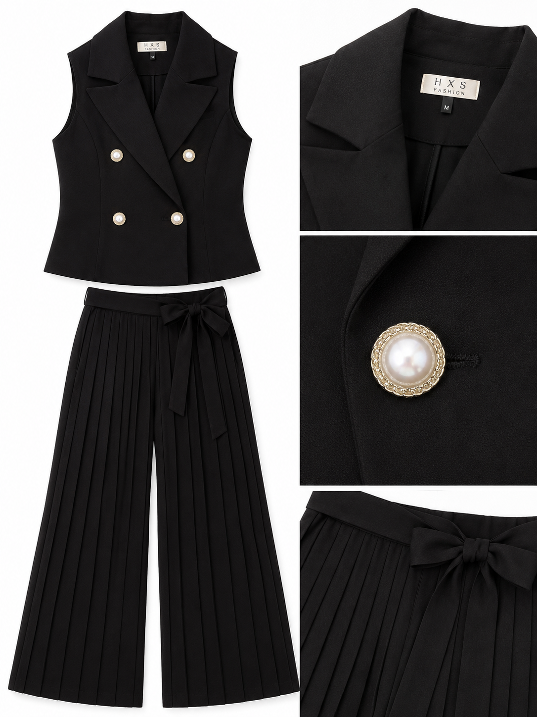 Conjunto Dama Negro con chaleco y pantalón plisado
