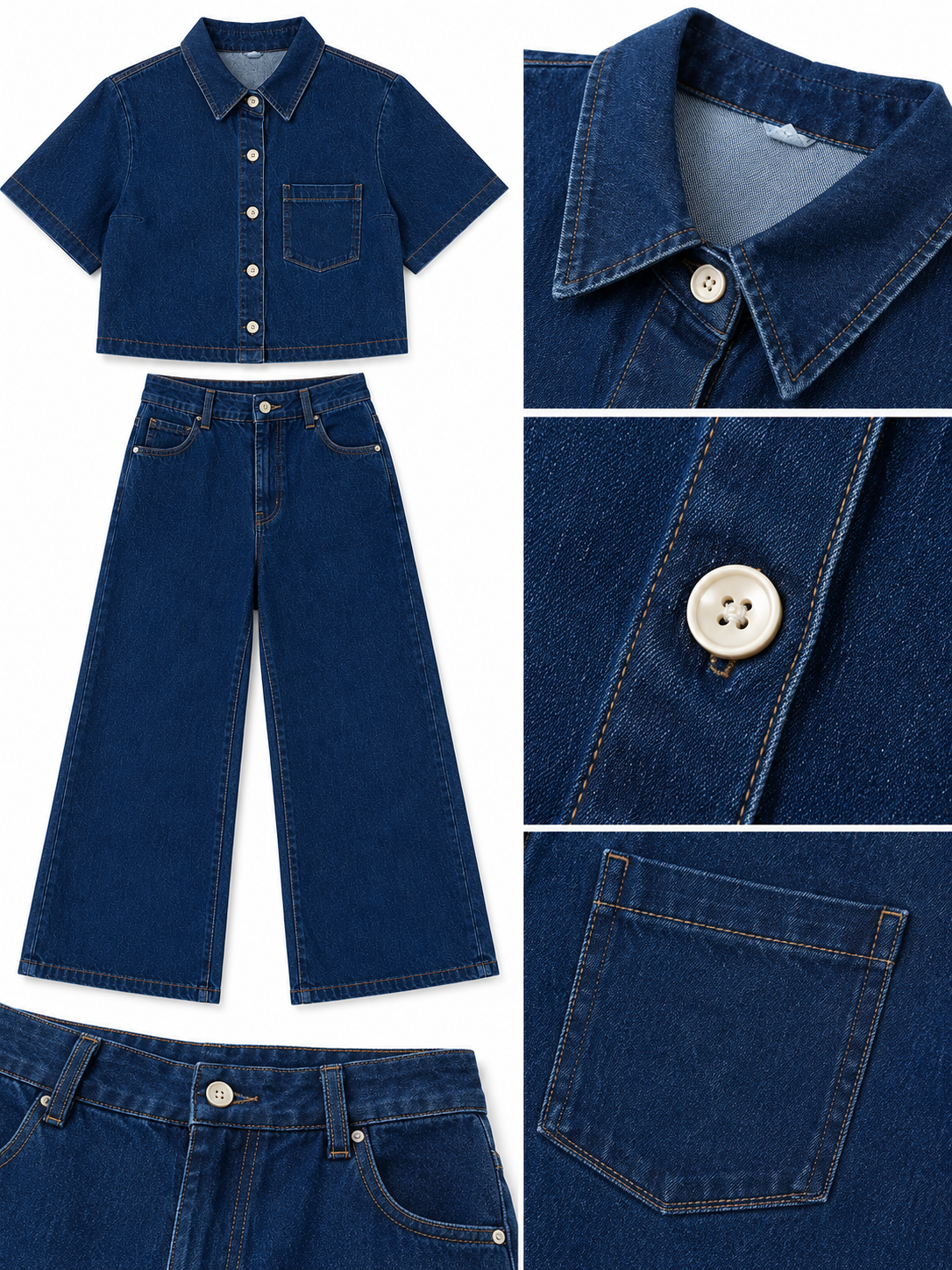 Conjunto Dama mezclilla con camisa crop