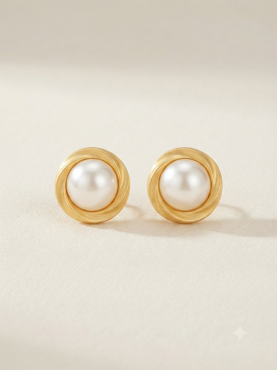 ✨ Aretes Dorados con Perla Central ✨
