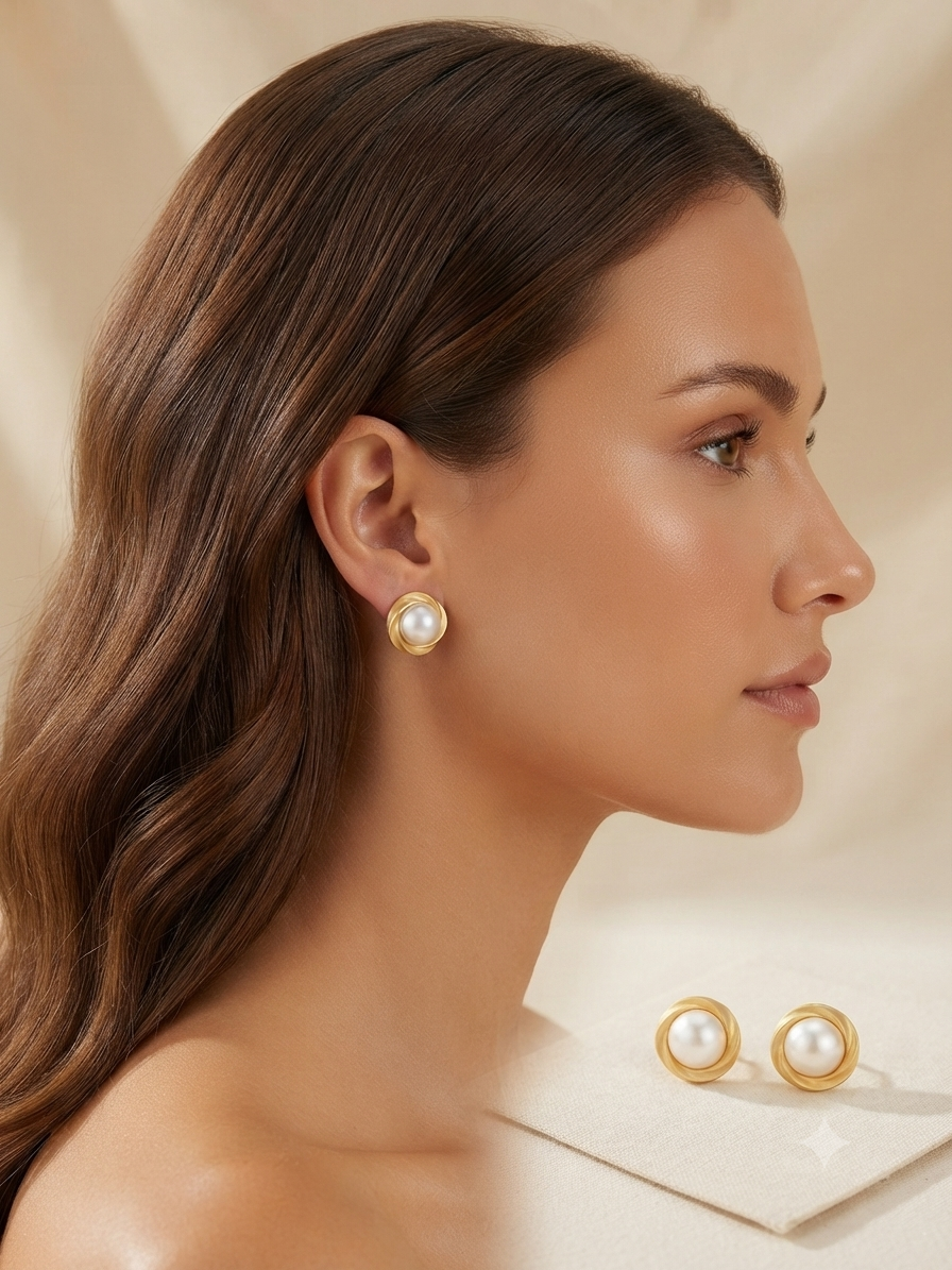 ✨ Aretes Dorados con Perla Central ✨