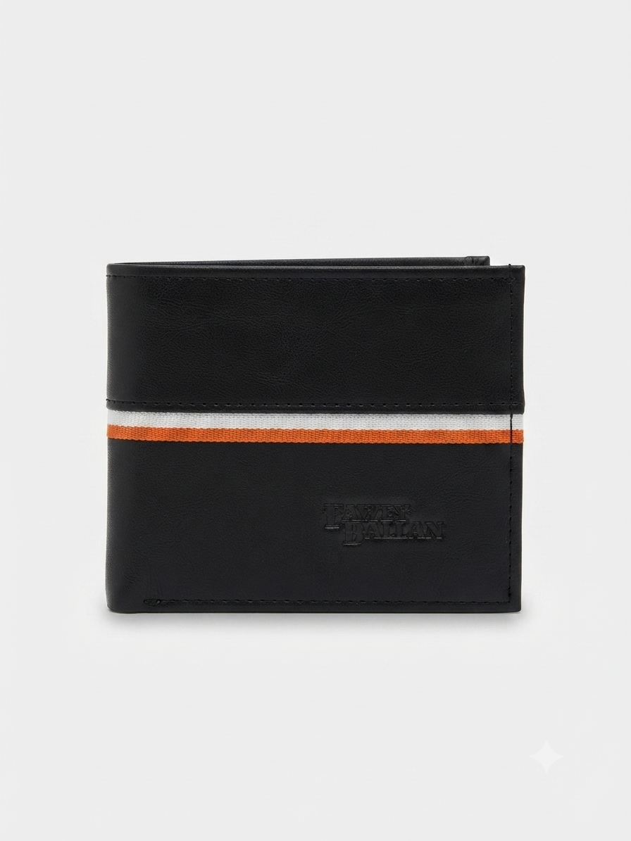 Cartera Caballero Negra con Detalle de Franja Blanco y Naranja