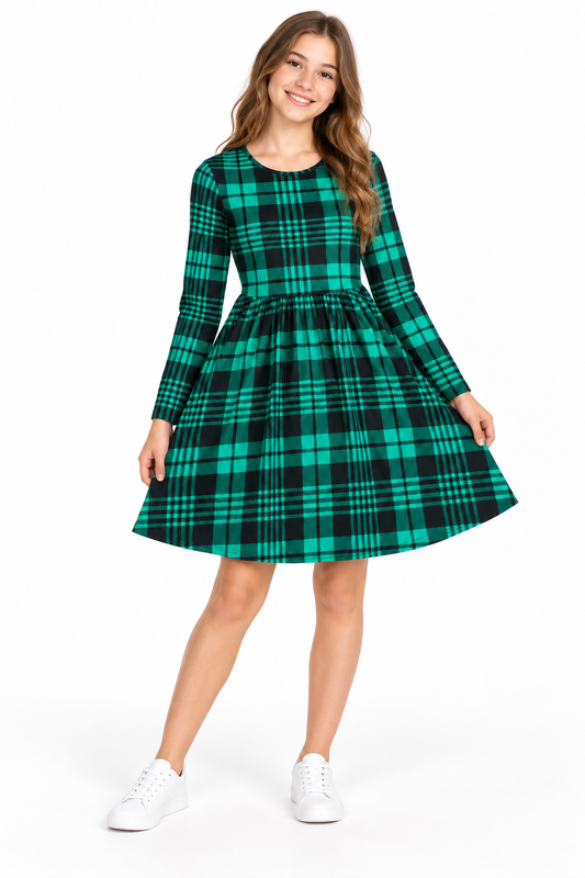 Vestido niña de cuadros verde y negro 💚🖤